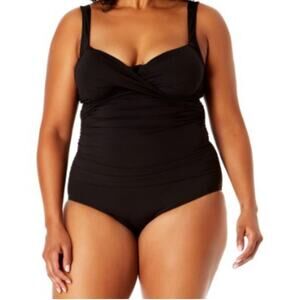 ANNE COLE Swimsuit Size 18W NWT Live In Color Black Plus Curvy One Piece Ruched